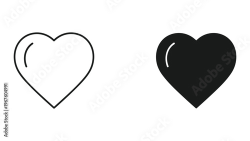 Black and white heart shapes with shiny effect isolated on white background