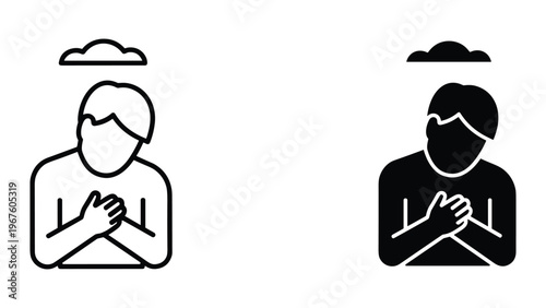 Vector illustrations of people with clouds above their heads in black and white