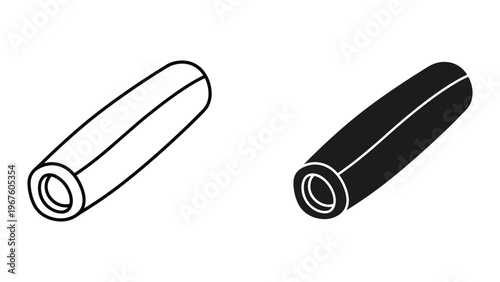 Black and white rolled up cylinder shapes in line art style isolated on white background