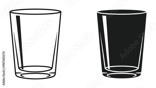 Vector illustration of two empty glasses in black and white isolated on white background