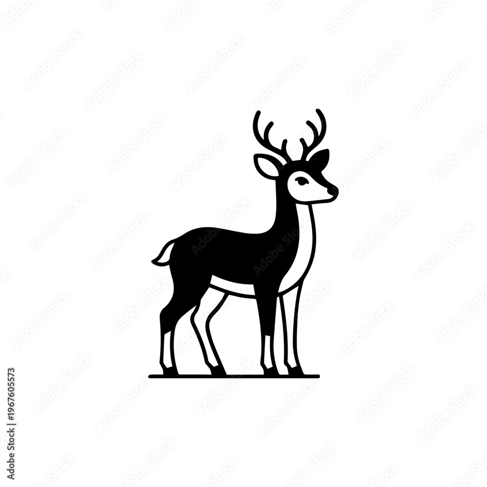 Fototapeta premium Black and White Deer Illustration.