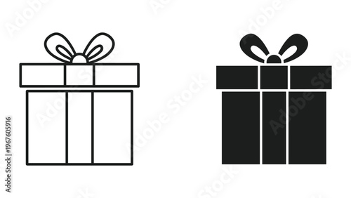 Two gift boxes with bows in black and white isolated on white background