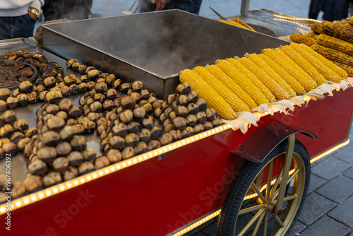 Close-Up of Chestnut and Corn Street Stall in Istanbul