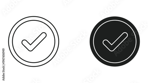 Vector icons of checkmark buttons in black and white on white background