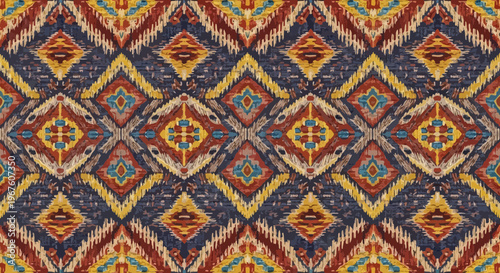 Bohemian Tribal Diamond Pattern Textile Fabric - Ikat Style