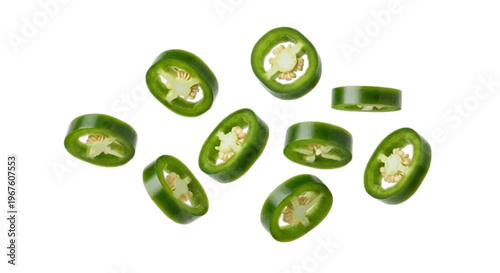 Fresh green chili pepper slices on a transparent background