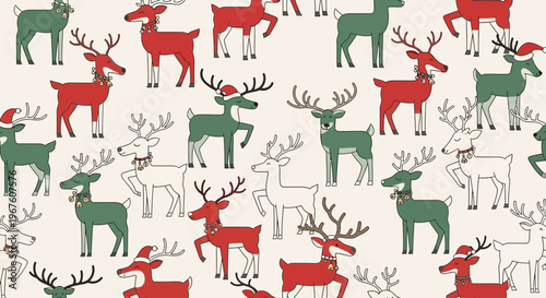 Cute Christmas Reindeer Pattern, Festive Holiday Animals, Seamless Winter Background