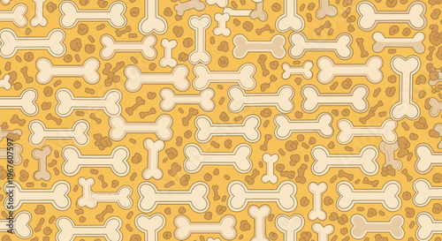Cute Dog Bone Pattern on Yellow Background - Seamless Pet Treat Design