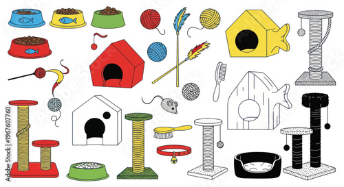 Cute Cat Accessories Collection: Toys, Bowls, Houses, Scratching Posts