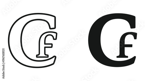Two black and white letter cf logos on isolated white background