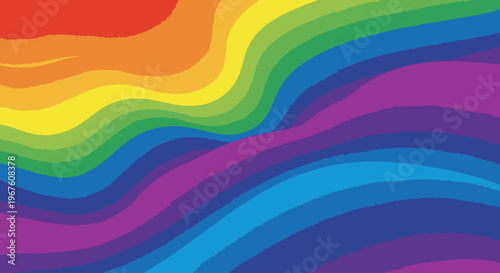 Vibrant rainbow-colored wavy lines on a white background, abstract composition with colorful gradient.