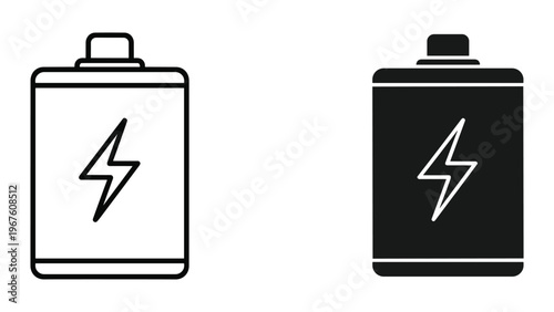 Battery icons with lightning bolts on white background for power concepts