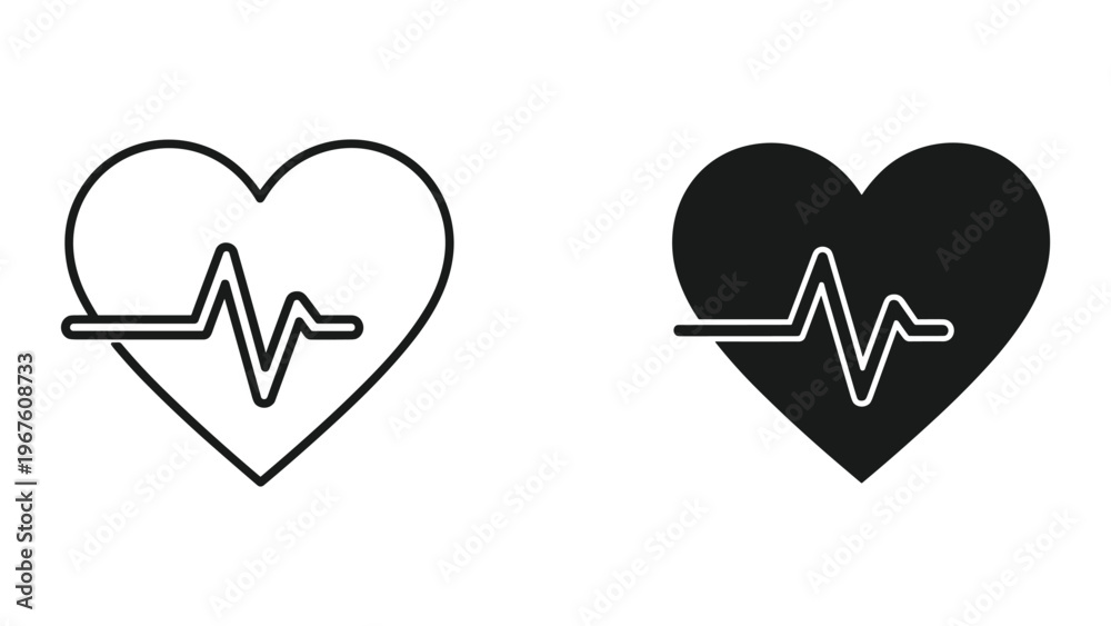 © SHAHRIYAR RASEL - Heartbeat symbol in heart shape, medical icon set, black and white