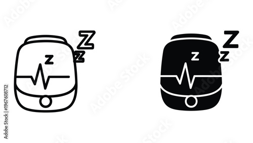 Sleep tracker icons in black and white with zzz and heartbeat line