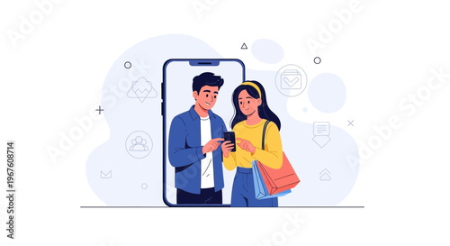 Couple Using Smartphone for Online Shopping and Communication