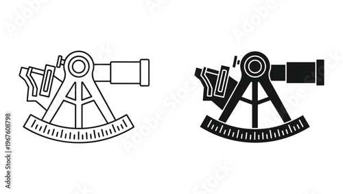 Two black and white theodolite icons in line and solid styles for design