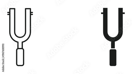 Two tuning fork icons in black and white on isolated on white background