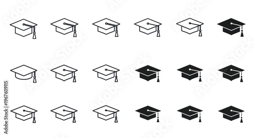 Graduation Caps Icons Set - Education and Achievement Symbols