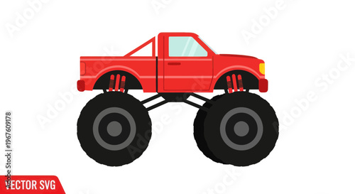 Red Monster Truck with Big Tires and Lifted Suspension, Vector Illustration