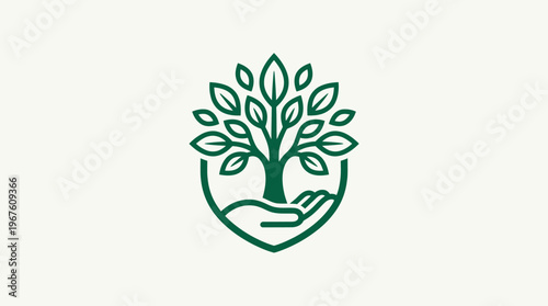 Green Tree Logo with Hand Symbol