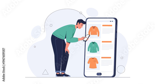 Man Browsing Clothes on Mobile App, Online Shopping Concept