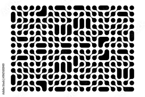 Metaball pattern. Black linked fluid drops isolated on white background. Connected round organic shapes. Neurons, nano molecules or biology cells. Modern abstract print. Vector graphic illustration.