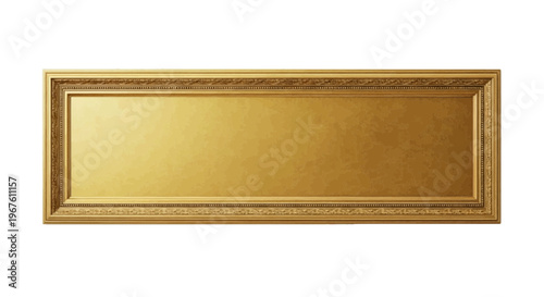 Empty vintage golden rectangular frame with ornate details on a transparent background