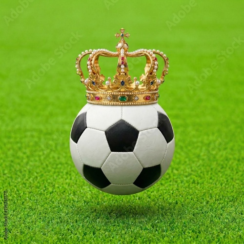 Crowned Football on Green Grass - King of the Pitch