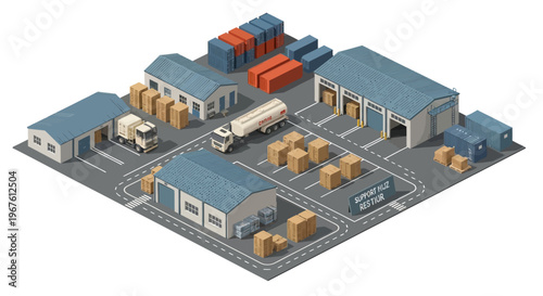 Military logistics hub isometric concept depicting efficient global supply chain operations and cargo distribution network for strategic defense initiatives