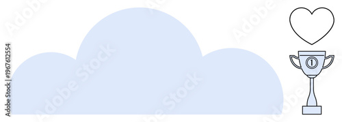 Cloud technology. Cloud as central theme combined with trophy and heart symbols. s success, innovation, and emotional connection in digital solutions. For IT, marketing, branding, teamwork success