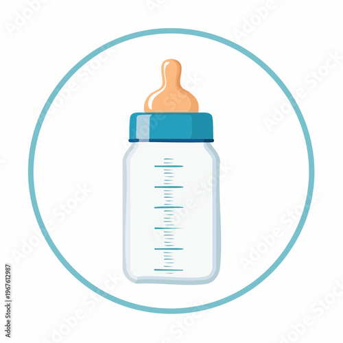 Cartoon Illustration of a Baby Bottle within a Blue Circle