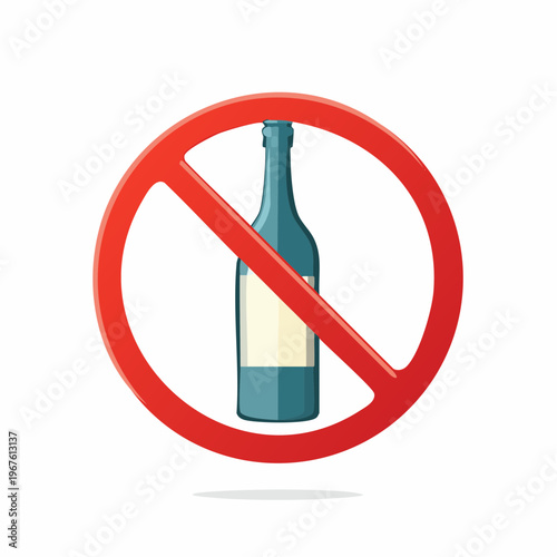 Prohibition sign with bottle symbol, alcohol restriction, no drinking, isolated illustration