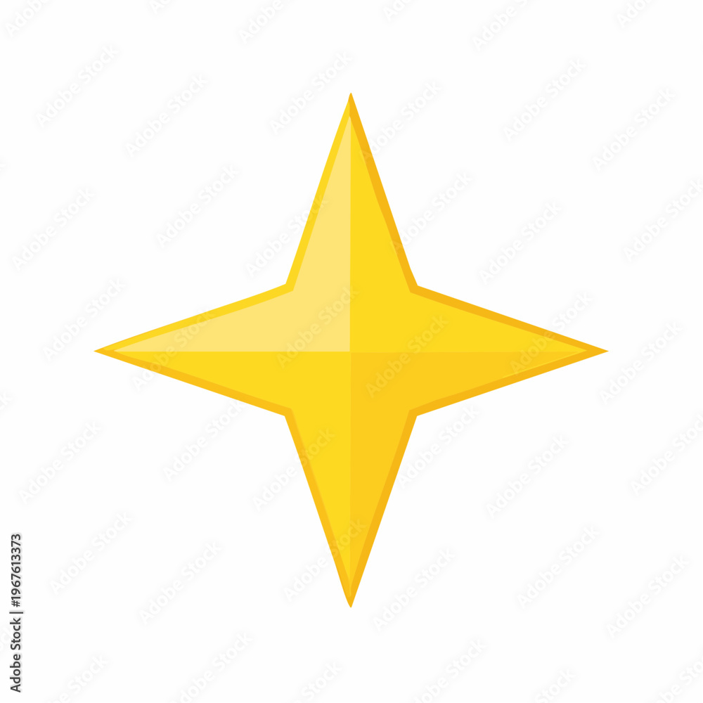 Obraz premium Shiny yellow four pointed star illustration, geometric and abstract design element for backgrounds