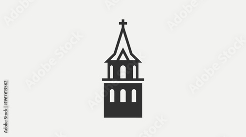 Minimalist Church Tower Icon on White Background