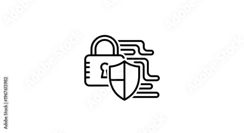 Digital Security Icon: Padlock and Shield Symbolizing Data Protection and Cyber Safety