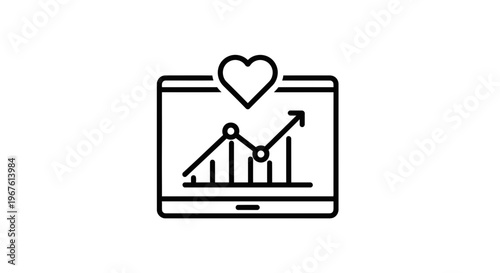 Digital Marketing Success: Heart Icon Over Growing Business Growth Chart on Screen