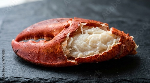 Cuadro en lienzo Lobster Claw Cracked Open Showing White Flesh and Shell Interior on Dark Surface