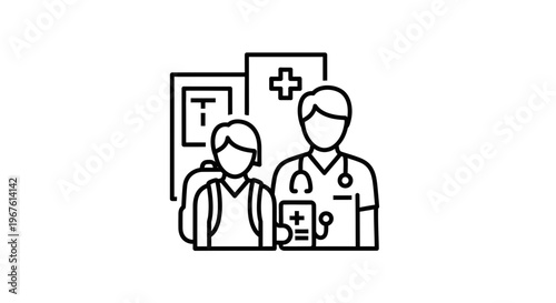 Doctor with Patient Icon: Healthcare, Medical Consultation, and Clinic Visit