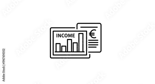 Financial Income Report with Euro Symbol and Bar Chart Icon