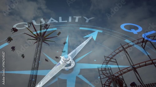 Animation of compass spinning with motivation text over lunapark