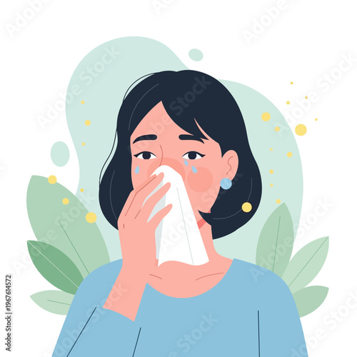 Woman suffering from seasonal allergies.
