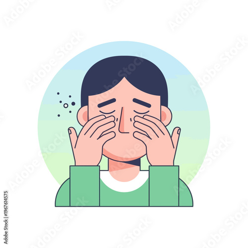 Man suffering from eye irritation due to allergies.