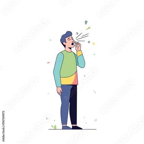 Man Sneezing and Spreading Germs.