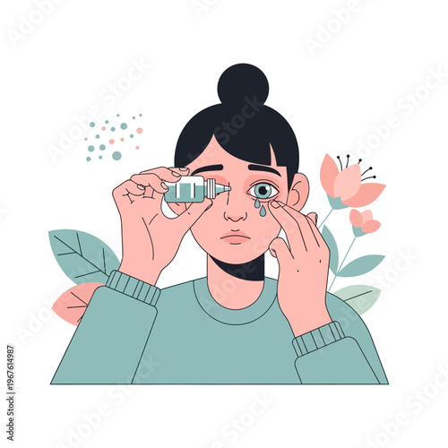 Woman applying eye drops for dry eyes.