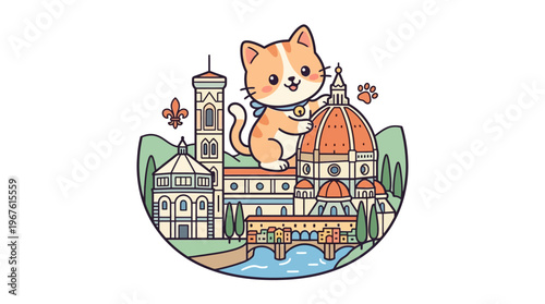 Cute Cat Exploring Florence Landmarks