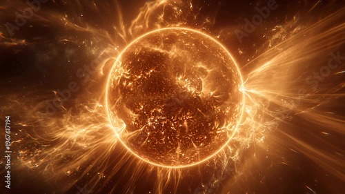 Close-up view of the sun with solar flares and glowing plasma activity.