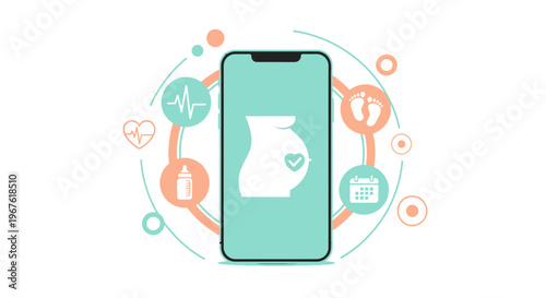 Pregnancy App on Smartphone with Health and Baby Icons, Digital Health Concept