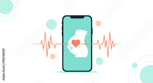 Pregnancy Health App on Smartphone with Heart and Heartbeat Monitor