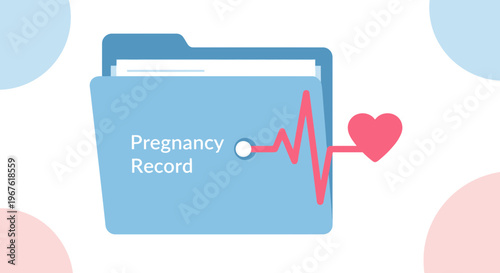 Pregnancy Record Folder with Heartbeat EKG Line and Heart Icon