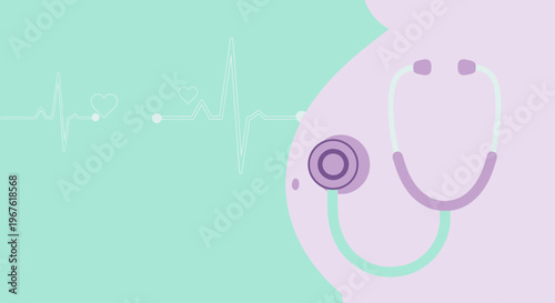 Pregnancy heartbeat stethoscope medical checkup on pregnant belly, healthcare concept